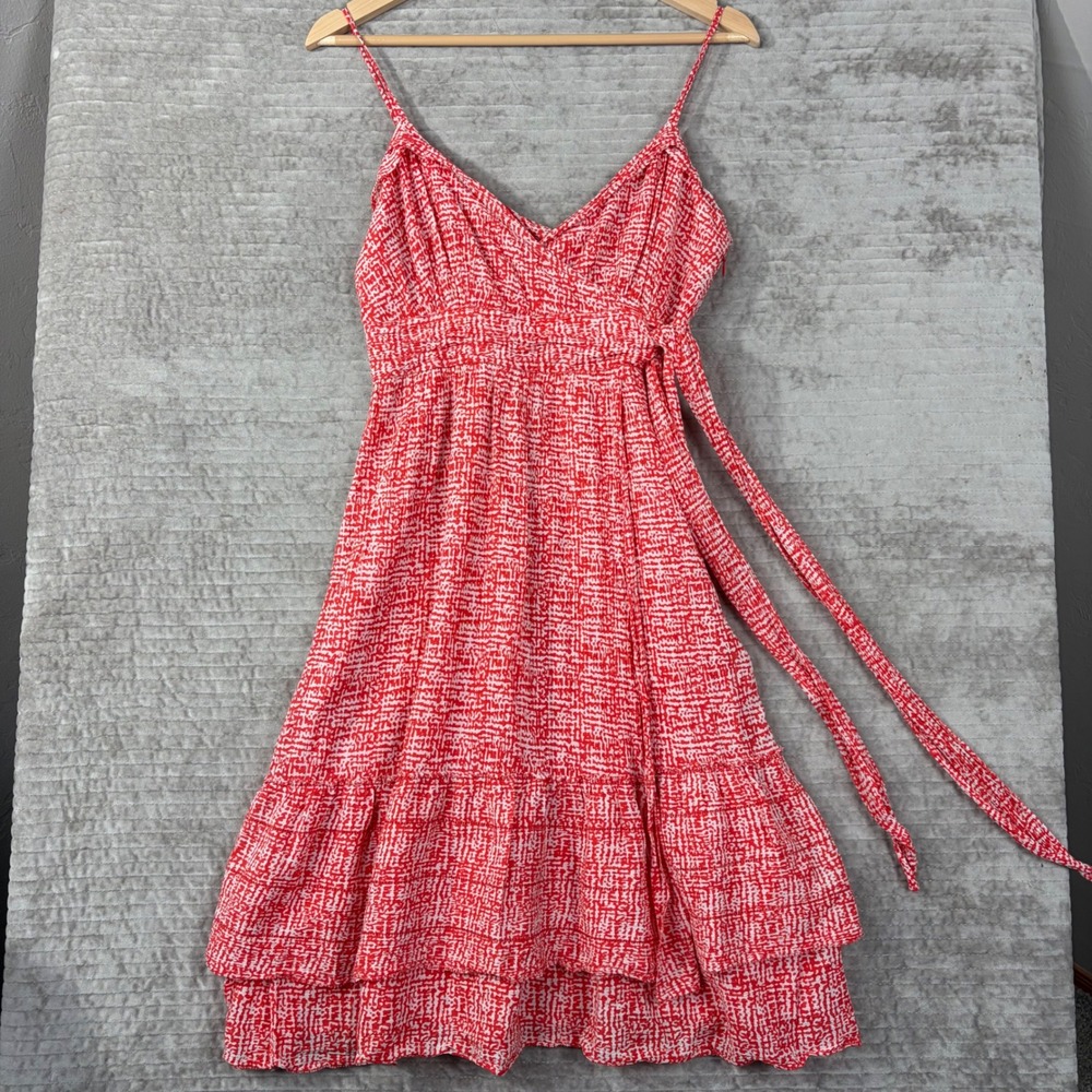 Diane von Furstenberg Queenie Crinkle Red White Wrap Dress Tiered‎ Ruffle 4